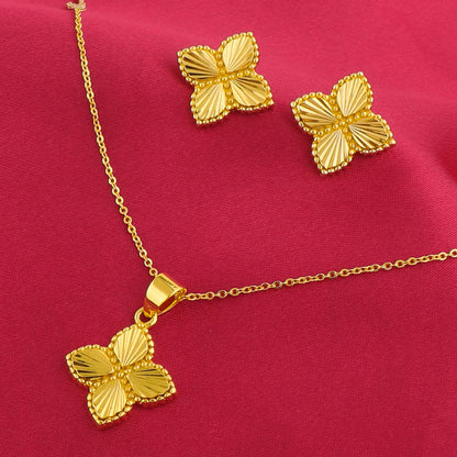 Color Lucky Clover Pendant Necklace & Earrings Set for Women, Fine Stainless Steel Jewelry Gift for Wedding Party, Eleg