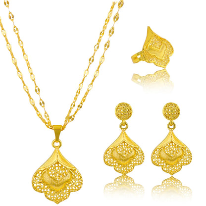 Fashion Gold Color Jewelry For Women Necklace Pendant Earrings Rings Wedding Nigeria France Jewelry Set Party Gifts