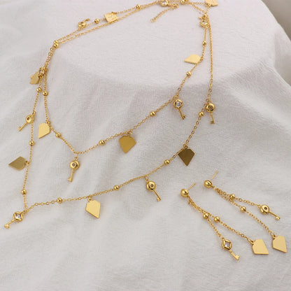 Fashion Classic Gold Plated Long Necklace Chain Earrings Set for Women Girl Dubai Shine Jewelry Gift for Party Wedding Bride