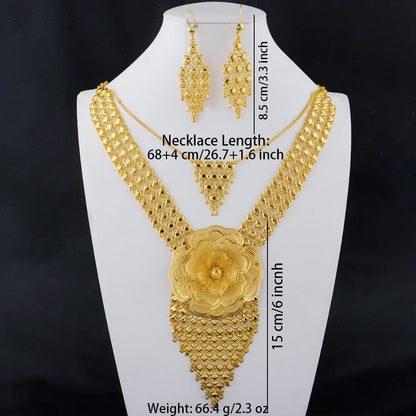 24K Gold Color Long Chain Necklace Earrings Set New Indian Nigerian Bridal Wedding Ethiopian Luxury Party Jewelry Wholesale Gift
