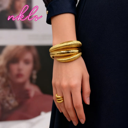 Dubai Copper Bracelet and Ring Set for Women, Tone Exquisite Jewelry Gift, Luxury Bangle Ensemble