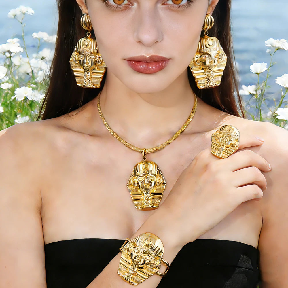 plated jewelry accessories italian hot selling wedding party Egyptian Pharaoh earrings bracelet ring earrings necklace