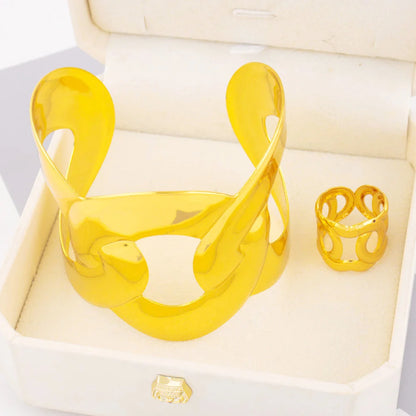 Indian Gold Color Bracelets with Ring for Women Luxury Trendy Female Dubai Circle Big Jewelry Set design Exaggerated Party Gift