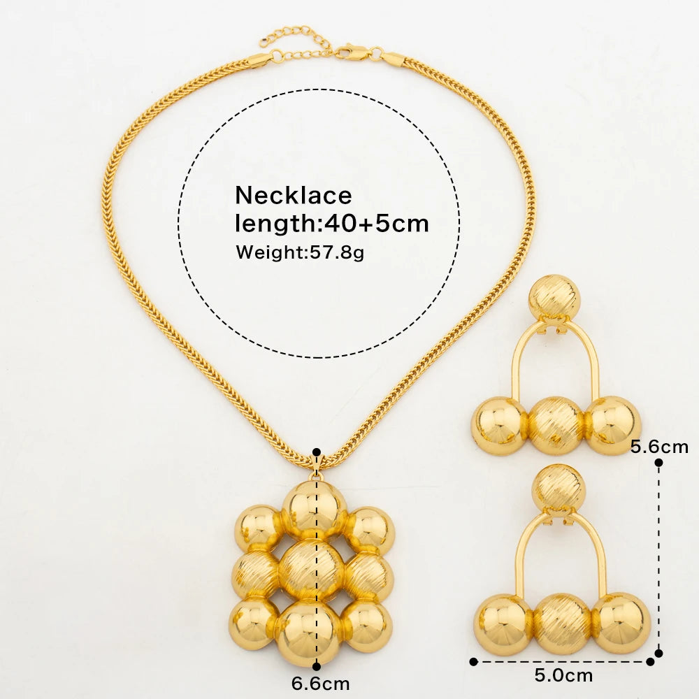 YM Nine Beads Jewelry Sets Gold Color Necklace Charm Earrings for Women Lucky Cuff Bangles Ring Jewellery Bridal Wedding Gifts