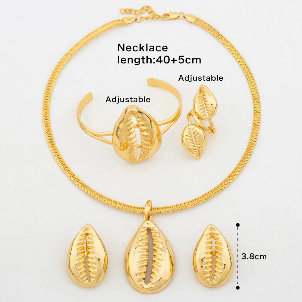 2024 Trend Jewelry Set for Women 18k Gold Plated Earrings and Necklace with Bangle Ring 4Pcs Set for Anniversary Party Gifts