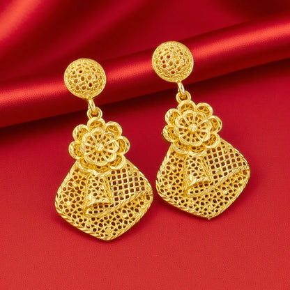 Tone African Floral Motif Bridal Necklace And Earring Set Lightweight Alloy Dubai-Nigeria Wedding Gift Wholesale Boxed