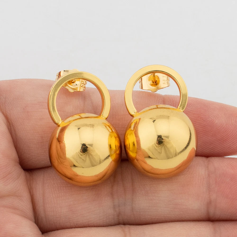 Classic Simple Drop Earrings Geometric Round Beads Hoop Earrings for Women Circle Bride Jewelry Accessory Christmas Party Gifts