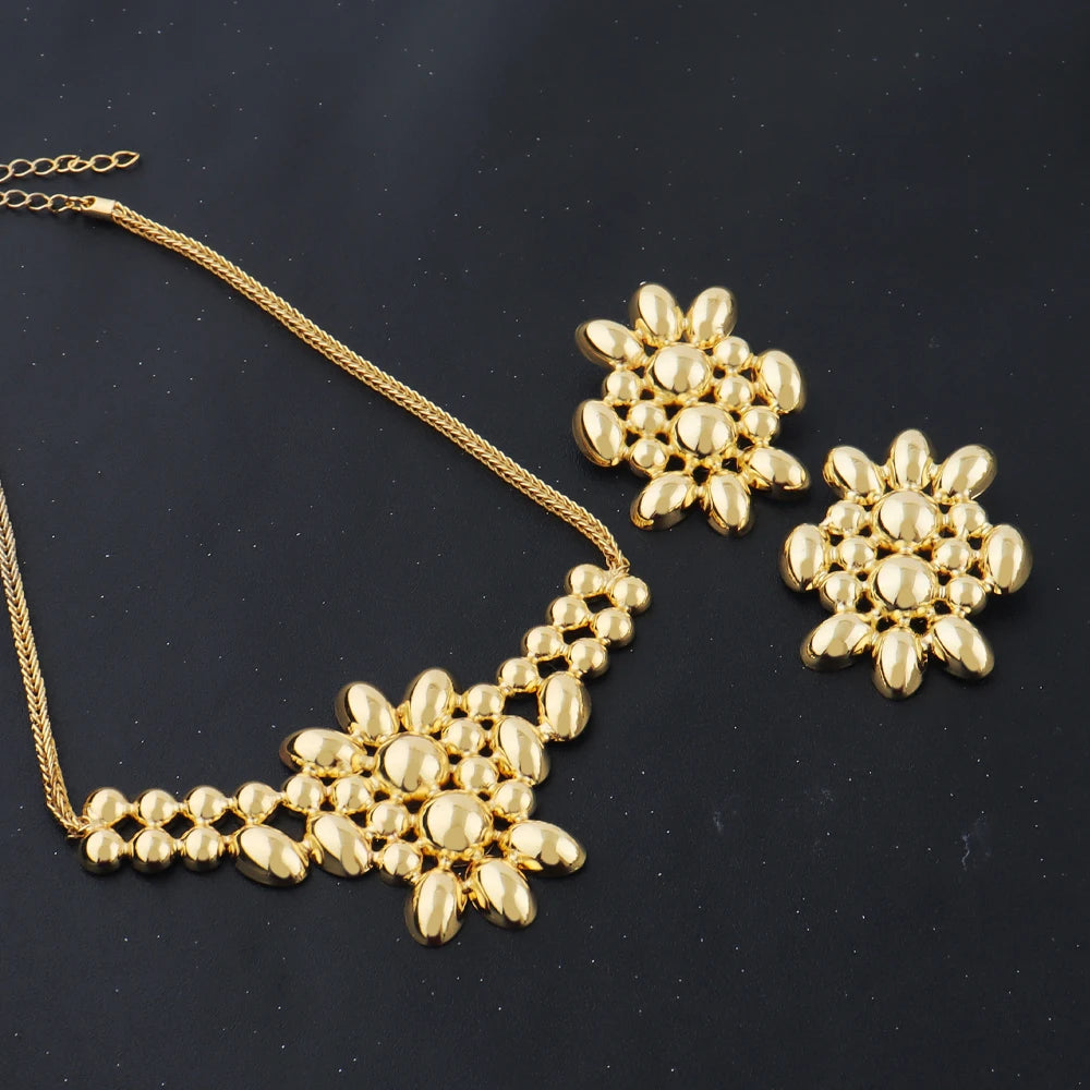 Dubai African Gold Plated Necklace Earrings Bracelet Ring Jewelry Set for Women Classic Gold Color Party Wedding Christmas Gift