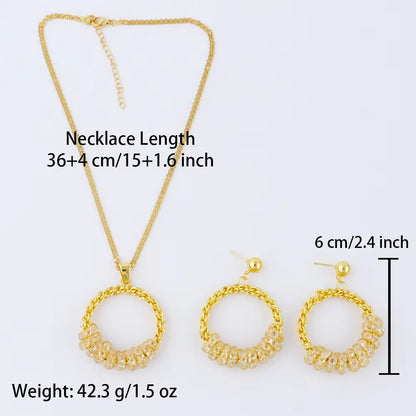 French Gold Plated Weaving Women's Jewelry Set - Necklace Chain Charms Earrings for Classic Daily Wear Date Party Wedding Gift