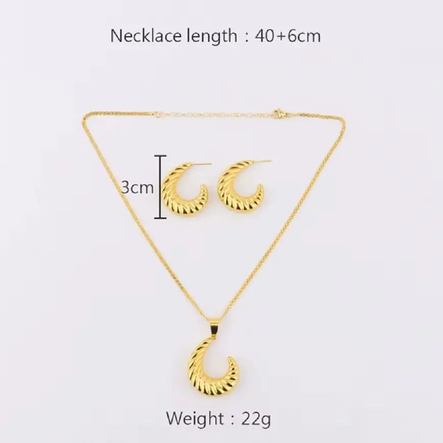 Dubai Crescent Moon Earrings & Necklace Set for Women, Luxury Wedding Party Gift, Trendy Jewelry Women Set