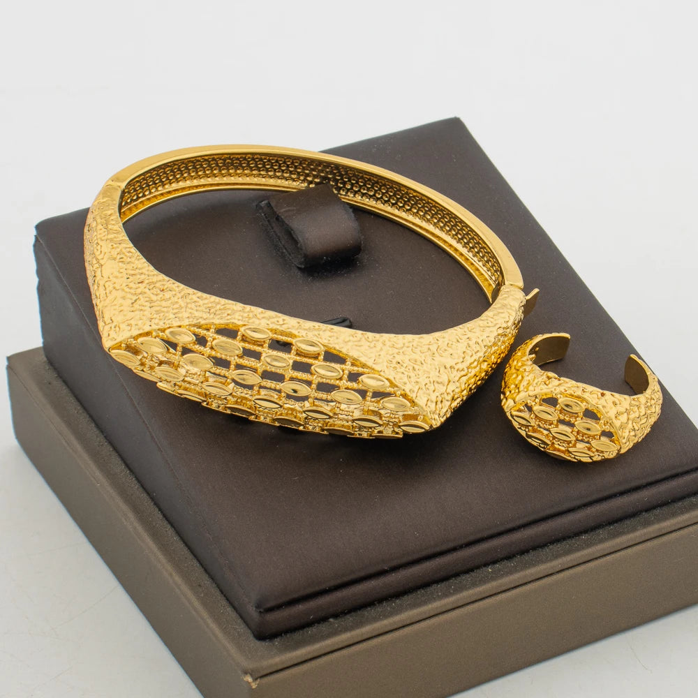 bracelet jewelry bangle ring for woman Weddings 18K Gold Color Bohemia Design Bracelet and Ring 2Pcs Set