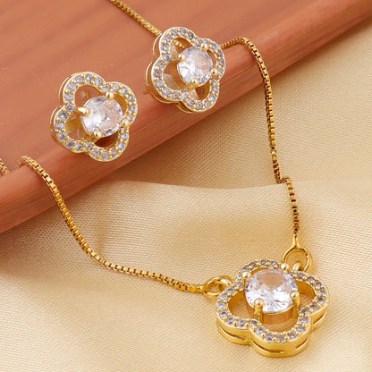 Crystal Zircon Earrings Necklace Set for Women Personalized Fashion Daily Accessories Party Jewelry Birthday Anniversary Gifts