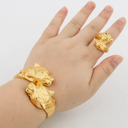 cmoonry 2025 Trendy Gold Color Leopard Bangles Rings For Women Luxury AAA Cubic Zirconia Inlay Copper Jewelry Accessories