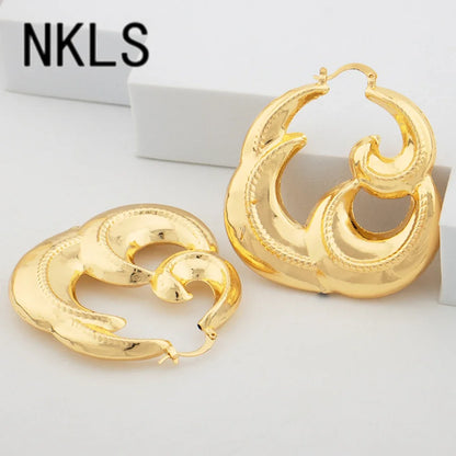 Plated Dubai Hoop Earrings for Bride, 2022 Trend Wedding Jewelry Set, Luxury Hook Earrings & Necklace for Women