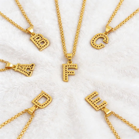 Fashion Gold Plated 26 Initial Letter Pendant A-Z Letters Necklaces English Letter Alphabet Figaro Chains Gold Color Jewelry
