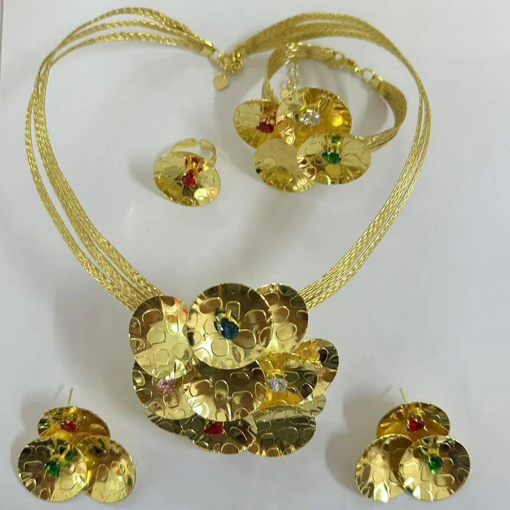 Simple elegant Irregular Flower Jewelry Set fine charming Choker Collar Brazalete Aretes Anillo 4PC Jewels Set for New Year Gift