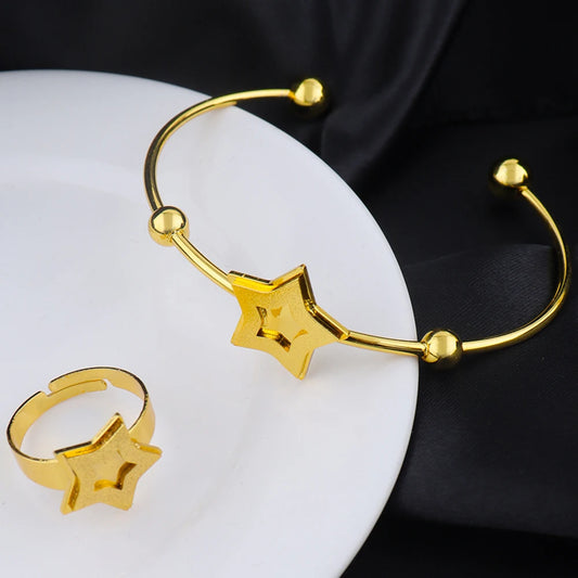 Stainless Steel Gold Color Five-pointed star Open Bracelets Ring Slim Bracelet Elegant Charming Design Waterproof Jewelry Gift