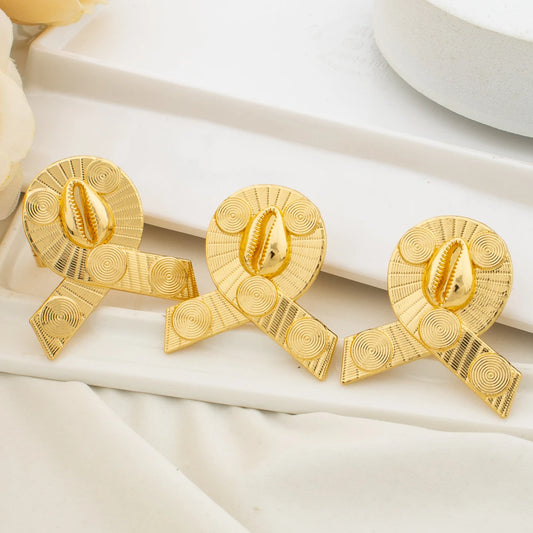 African 18K Gold Color Earrings Ring Jewelry Set for Women Clip Earrings and Finger Ring 2Pcs Set Weddings Daily Wear