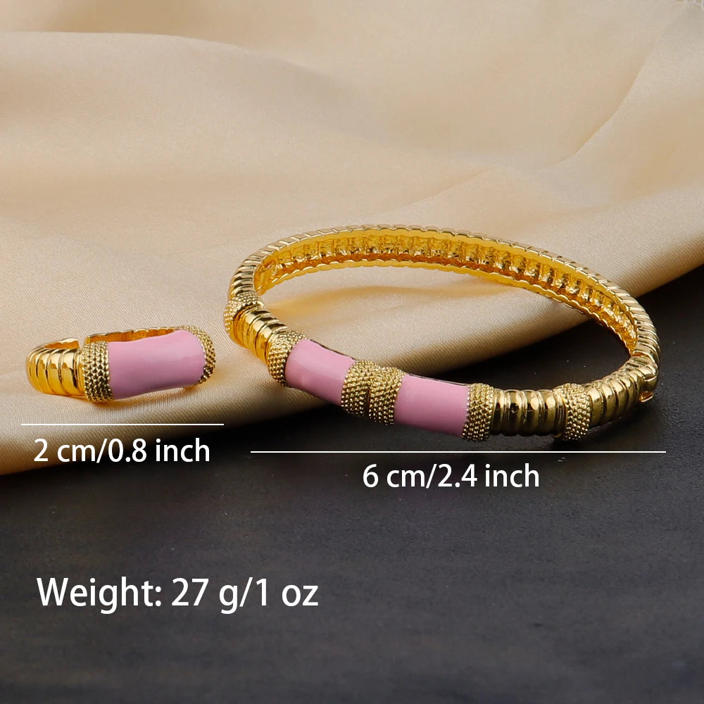 18K gold color plated Dubai bracelets, luxury Arabian wedding jewelry sets, hidden buckle women’s bracelets and rings