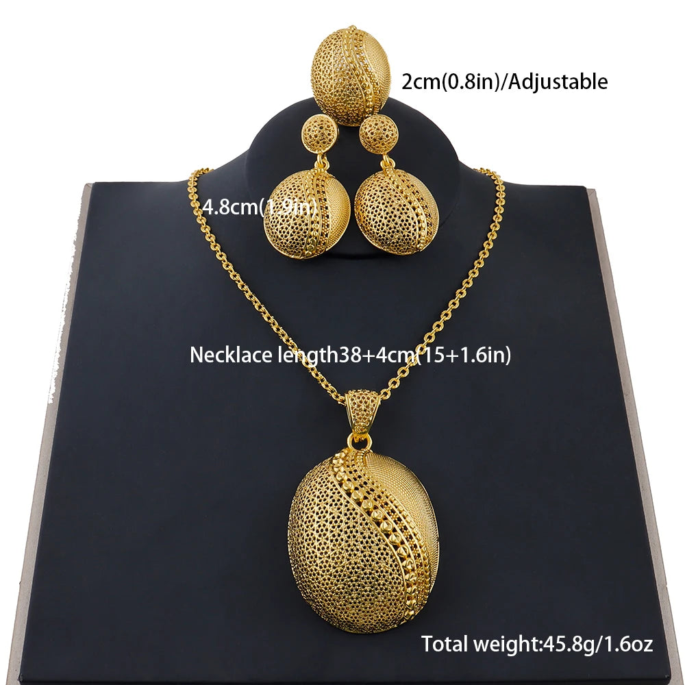 24k gold color party necklace earrings rings set luxury gold jewelry sets for woman wedding party Accessories
