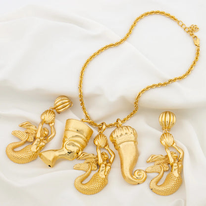 YM Jewelry Sets for Women Charm Chain 40CM Pharaoh Pepper Pendant Mermaid Earrings Banquet Gifts Personality Necklace Jewellery