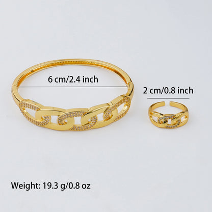 Handmade Golden Zircon Flower Bracelet with Sparkling Crystal Openwork Design Jewelry Set for Women Elegant Bangle Earring Acces