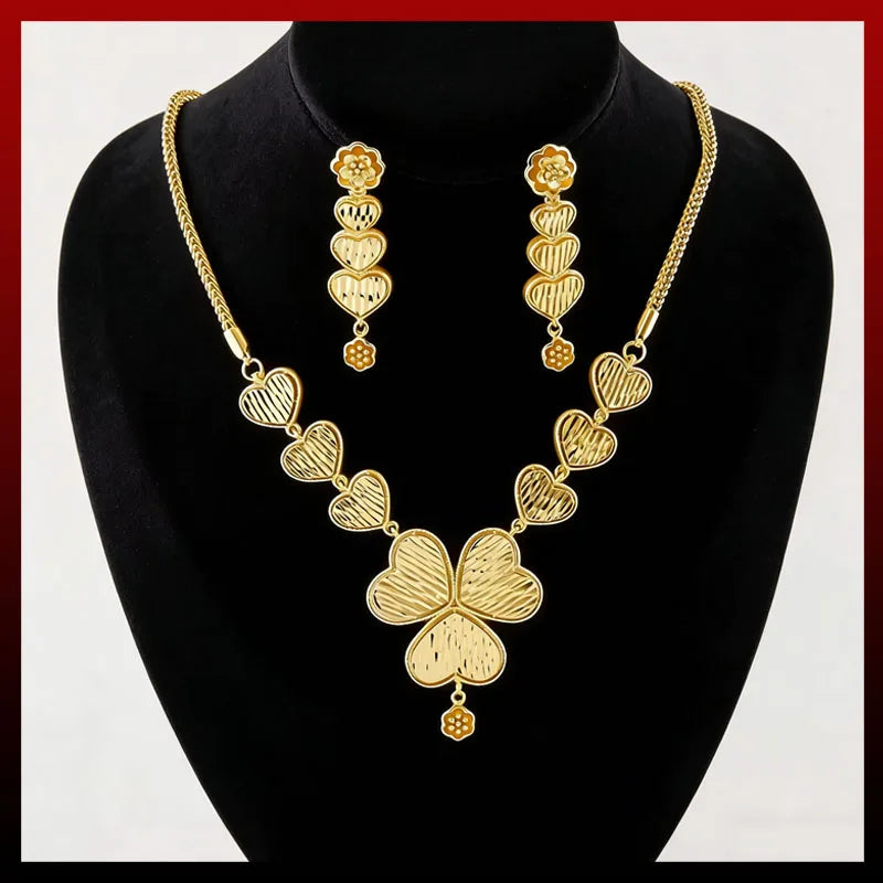 Fashion Jewelry for Women Dubai Pendant Jewelry Love Shape Earrings Necklace Set African Gold Bridal Jewelry Wedding Party