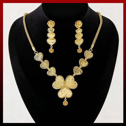 Fashion Jewelry for Women Dubai Pendant Jewelry Love Shape Earrings Necklace Set African Gold Bridal Jewelry Wedding Party