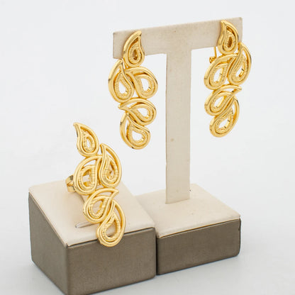 New Design Jewelry Set for African Large Hollow Out Earrings with Choker Necklace Finger Ring Set for Weddings Anniversary Gift