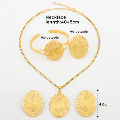 Luxury Gold Plated Jewelry Set for Women Copper African Statement Design Drop Earrings Pendant Bracelet Ring Dubai Arab Jewelry