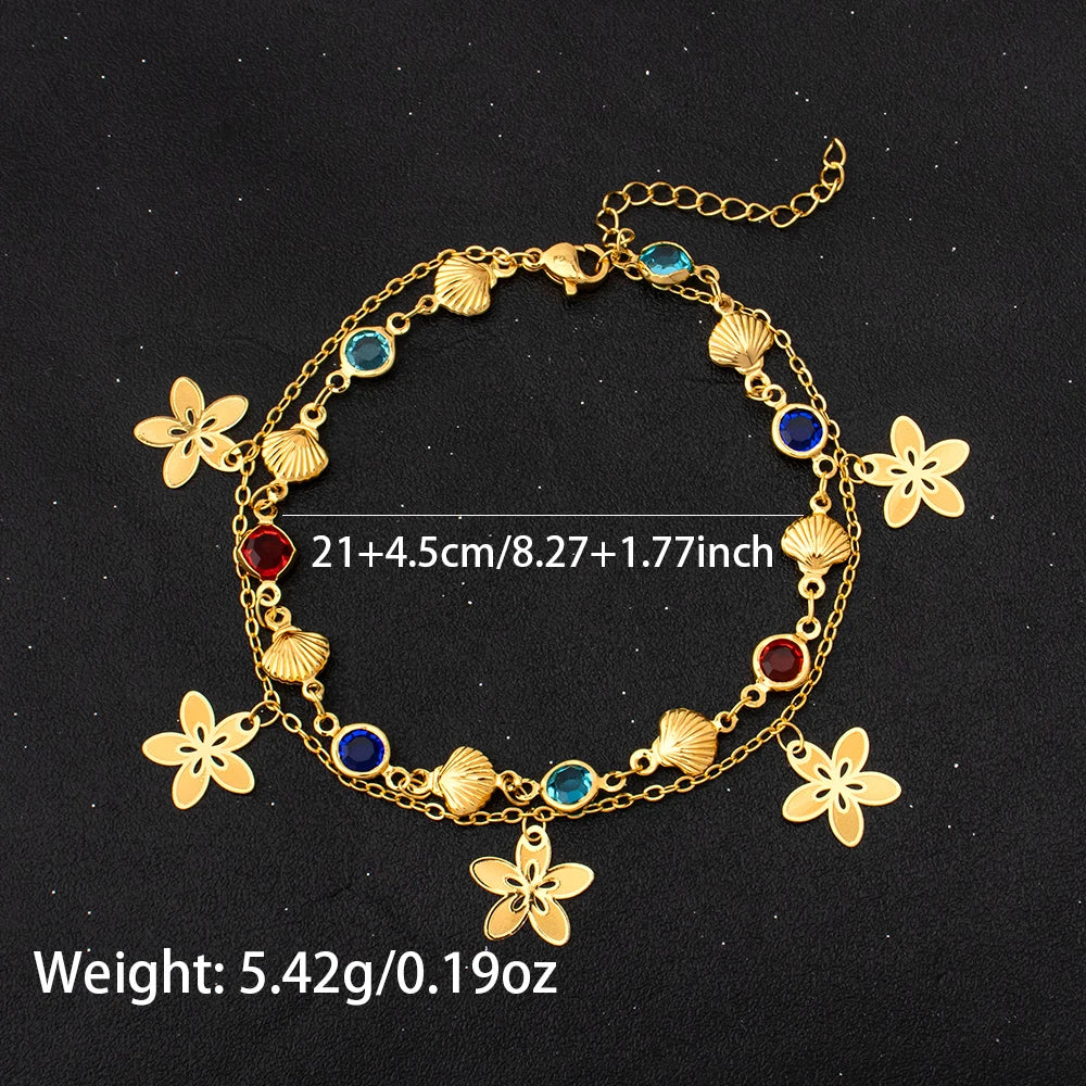 women foot jewelry Stainless Steel Luxury Shiny Zircon Anklets Bracelet 18K Plated Waterproof Statement Jewelry Gift New