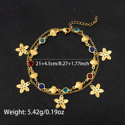 women foot jewelry Stainless Steel Luxury Shiny Zircon Anklets Bracelet 18K Plated Waterproof Statement Jewelry Gift New