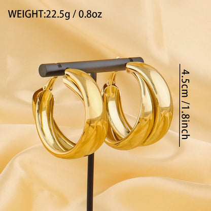 Fashion Glossy Stainless Steel Earrings Vintage Double Layered Circle Exaggerated Earrings for Women Gold Plated Earring