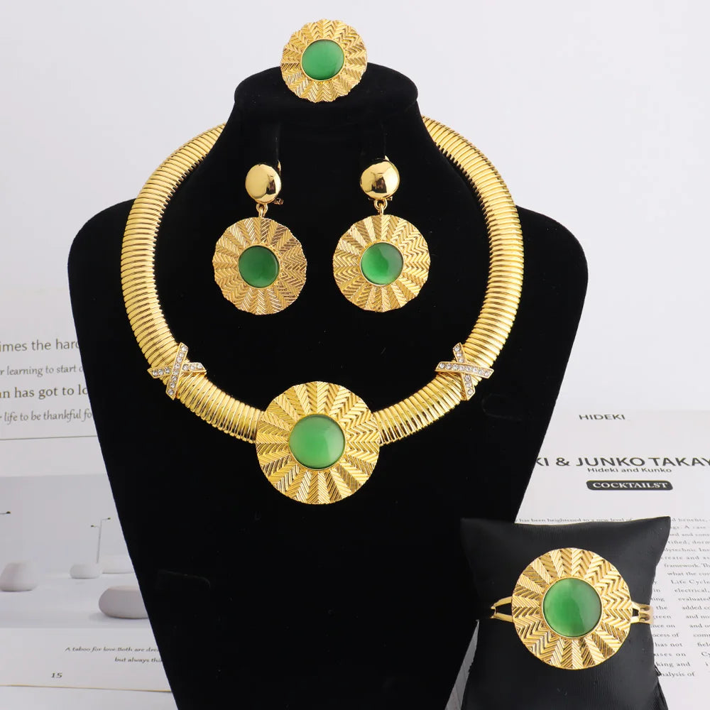 Joyería de oro de alta calidad para niñas, juego de joyas de oro etíope, juego de collares con aretes de boda africana de Dubái
