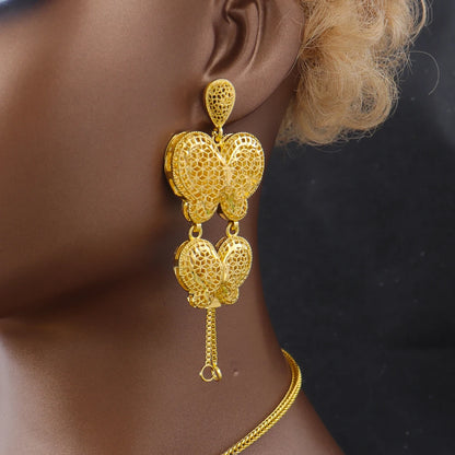 Dubai Gold Color Jewelry Set For Woman Bridal Nigerian Butterfly Shape Stainless Steel Necklace Earrings Jewellery Set Party Gif