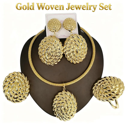 gold jewelry sets for woman ecklace Earrings Gold Plated Round Collar Nigeria Wedding Festival Gift Classic Style Bangles Ring