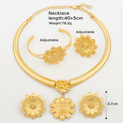 Luxury Gold Color Jewelry Set for Bridal African Women Pendant Necklace and Earrings Weddings Bridal Bangle Ring Set for Nigeria