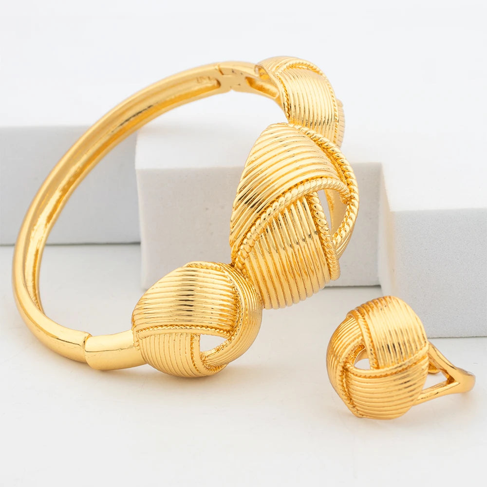 Dubai Gold Color Jewelry Sets For Women African Fashion Necklace Earring Bangle Ring Jewelry Wedding Luxury Quality Bridal Gift