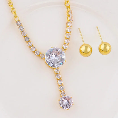 Full of Rhinestones 18K Gold Plated Stainless Steel Earrings Necklace New Trendy Zircon Jewelry Simple Wedding Jewelry
