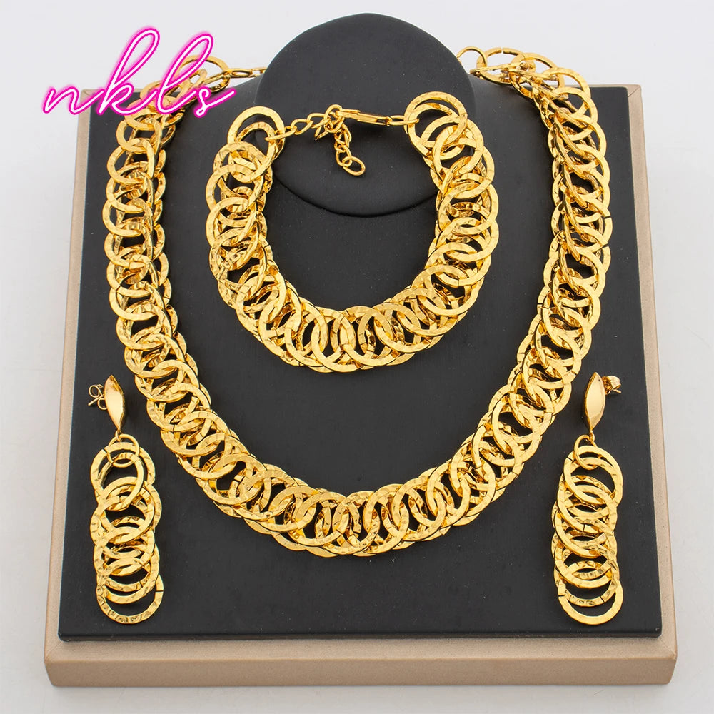 Fashion Thick Chain Jewelry Set Women  Plated Drop Earrings Necklace Bracelet High Quality African Wedding Jewelry Gift
