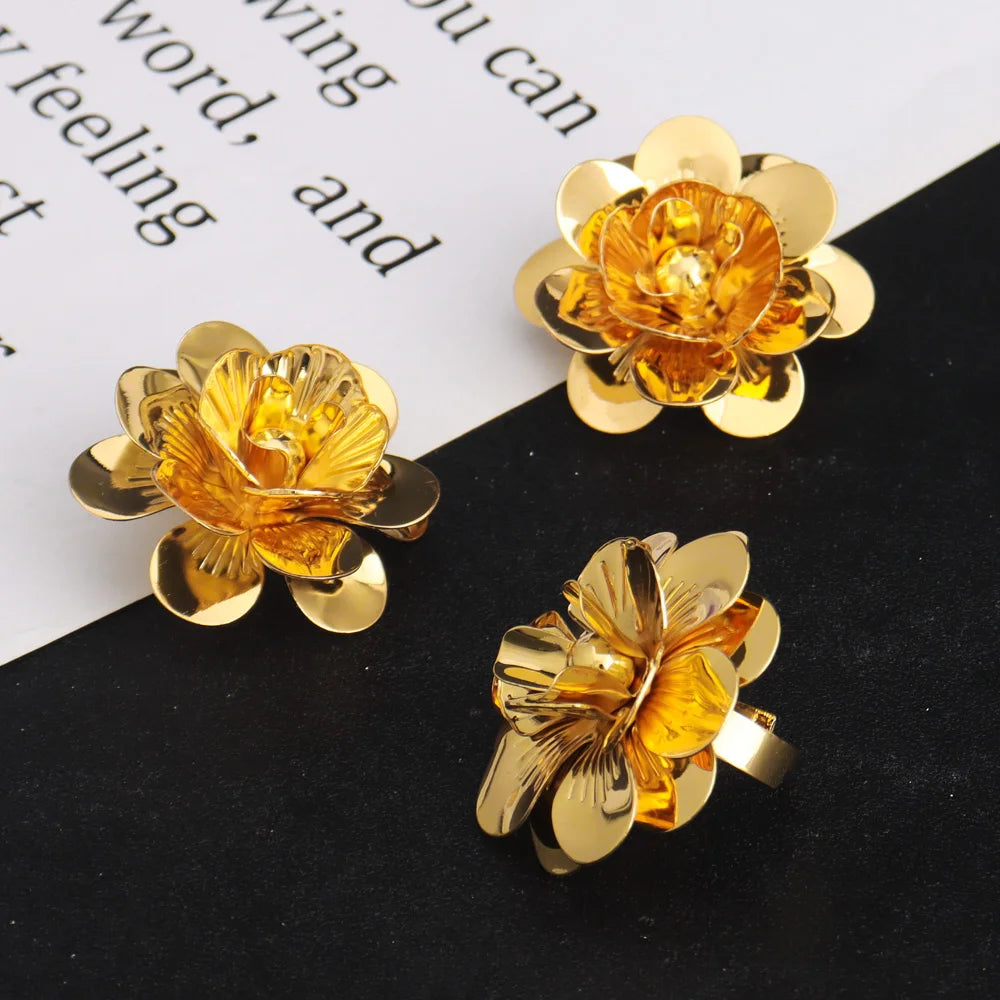 4pcs-Tone Flower Jewelry Set Necklace Earrings Ring Bracelet for Women Wedding Party Earring Set Chic Jewellery Woman Gift