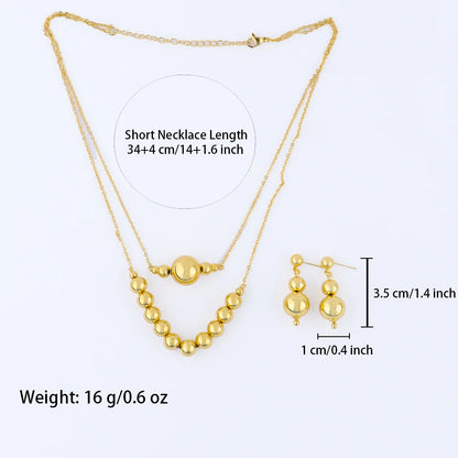 Plated Italy-French Round Bead Necklace & Earrings Jewelry Set for Women, Smooth  Color Gift for Party Wedding