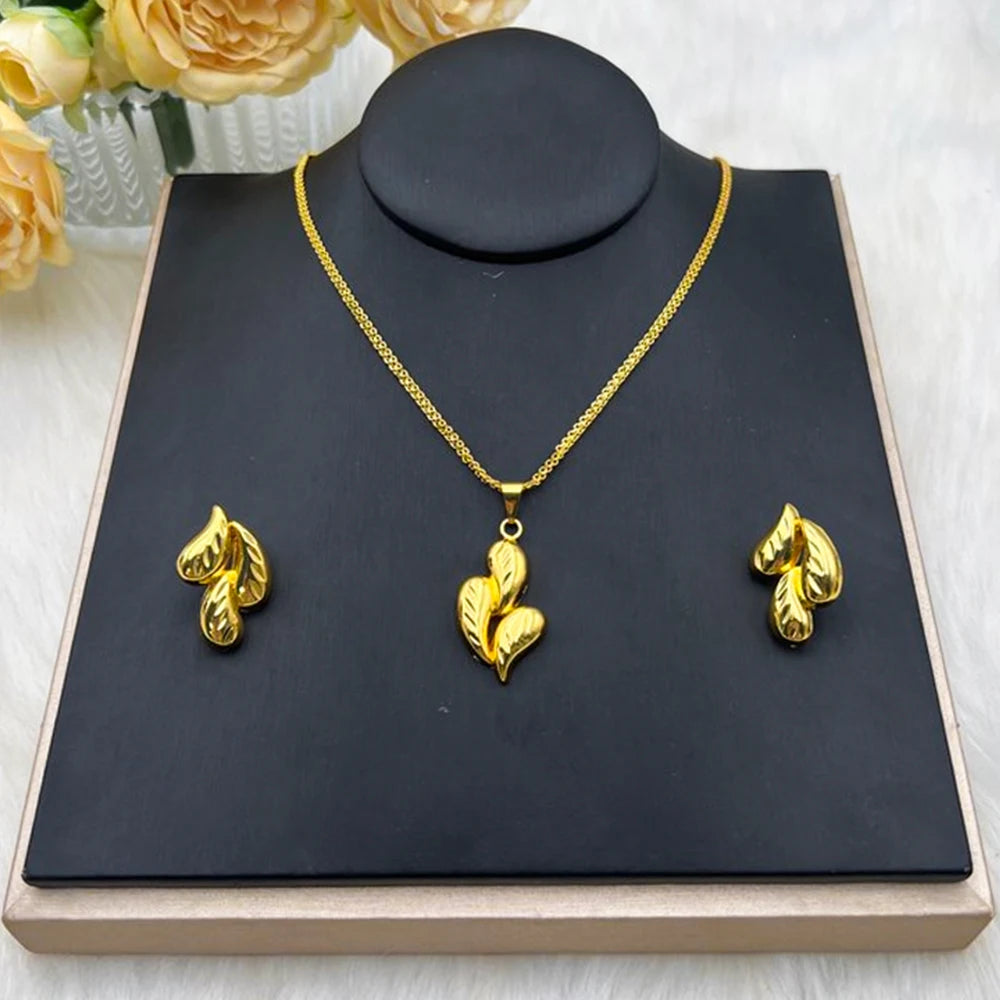 Stainless Steel Earrings Necklace for Women America Delicate Charm Water Droplets Shape Jewelry Set For Party Marry Accessories