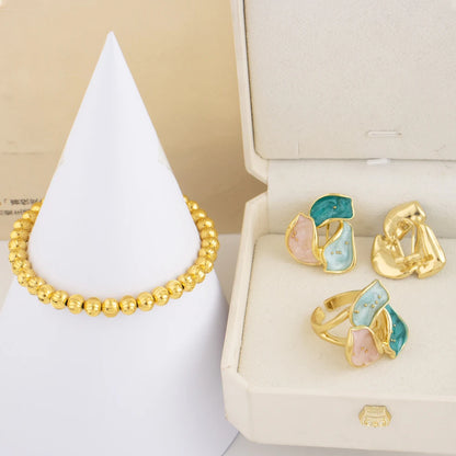 Colorful Earrings Ring Gold Color Bangle For Women Congo America Trendy Jewelry Set Advanced Shine Gift of Party Wedding Casual