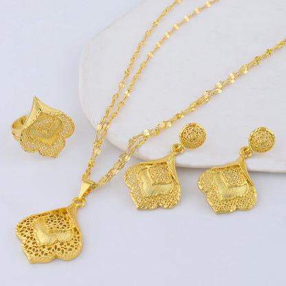 Fashion Gold Color Jewelry For Women Necklace Pendant Earrings Rings Wedding Nigeria France Jewelry Set Party Gifts