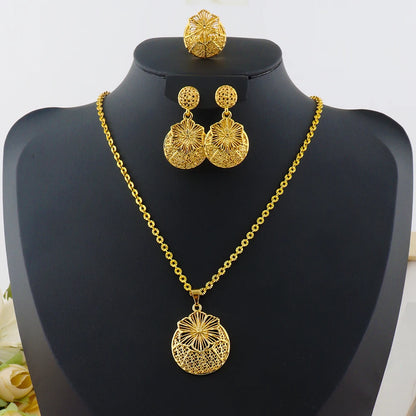 Dubai Bridal Tone Jewelry Set for Women, Mid-East Necklace Earrings, Indian Wedding Party Gift, Elegant Costume Charm