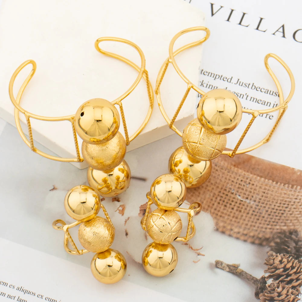 4Sets/lot Bangle with Ring African Jewelry for Weddings Dubai 18k Gold Color Cuff Bracelet and Finger Ring 2Pcs Set for Weddings