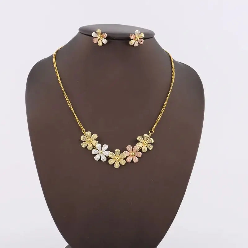 2025 France Colorful Flower Earrings & Necklace Set for Women, Bridal Wedding Valentine Gift, Elegant Jewelry Women Set