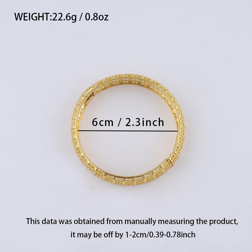Dubai Turkish Italian Gold Plated Bangles for Women Middle East Hollow out Jewelry Set Wedding Accessory Bridal Jewelry Gifts