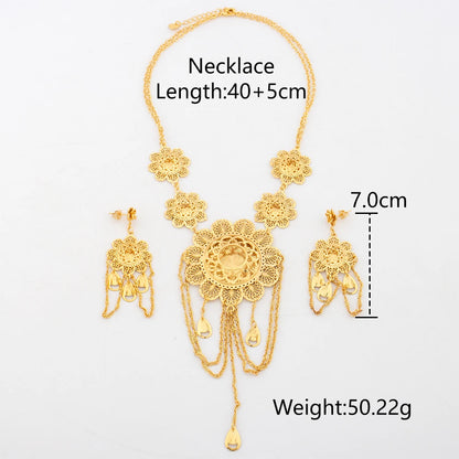 Dubai Copper Gold Color Jewelry Set for Women Luxury Tassel Necklace Earrings Sets African Bridal Wedding Party Accessories Gift